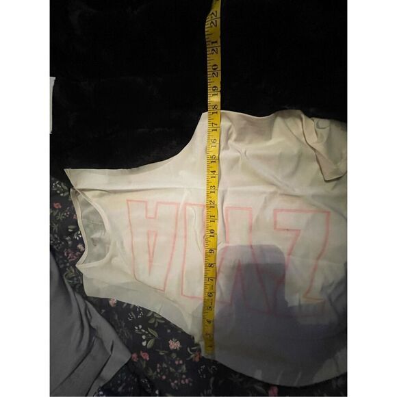 New Zyia Active Womens Cream and Pink Spell-Out Graphic Athlete Tank Top Medium - Picture 10 of 10